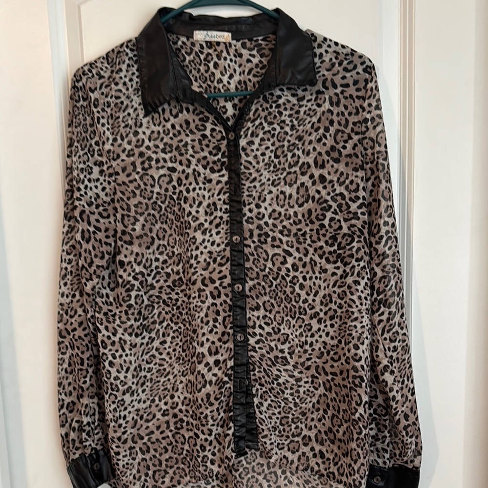 Freebird Leopard Print Shirt with Black Trim